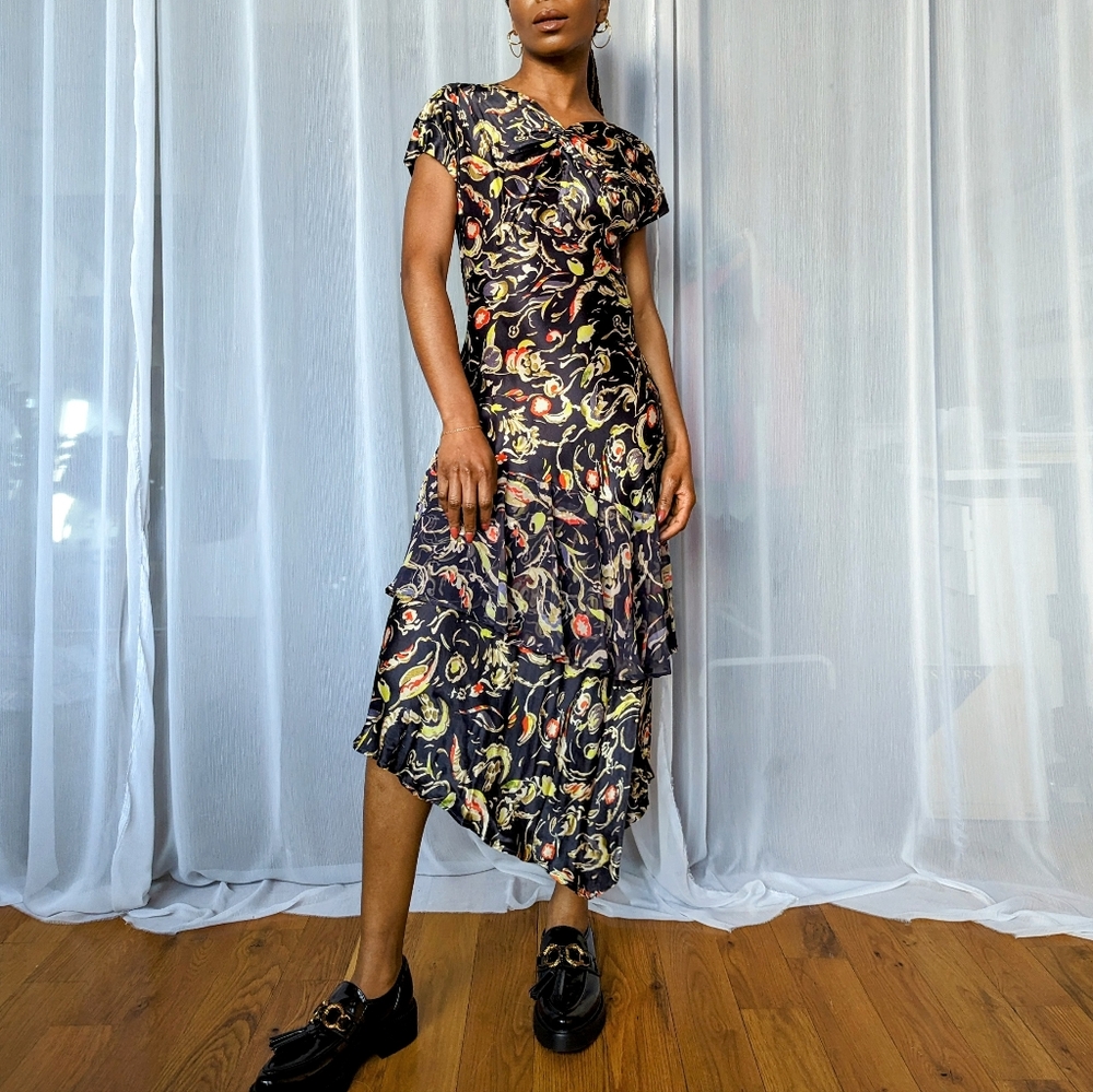 Asymmetrical Midi Dress with Pattern - Finery London | Size 2 Small